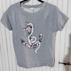 JCrew Gray Short Sleeve Anchor Sweatshirt